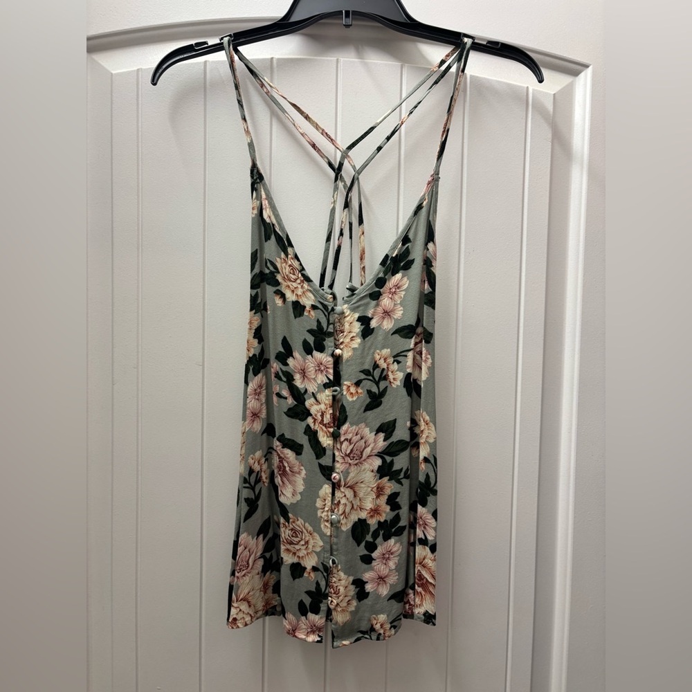 American Eagle Floral Button-Front Strappy Tank Top